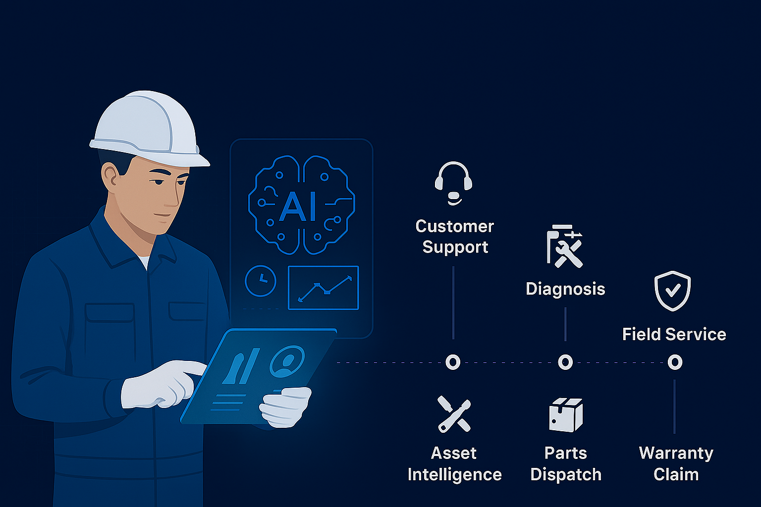 AI use cases improving after-sales operations through faster diagnostics, accurate service workflows, optimized parts management, and better customer support.