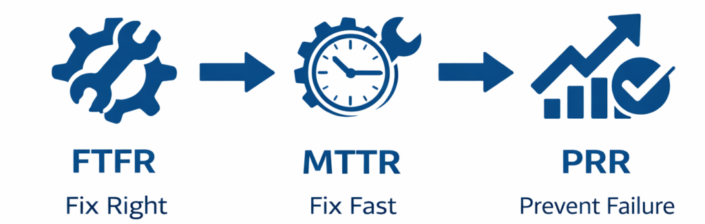 Evolution of field service KPIs from FTFR and MTTR to Proactive Resolution Rate (PRR) in manufacturing and after-sales service