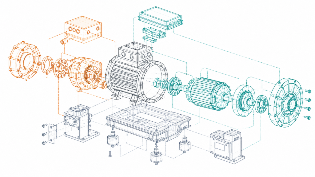 Design for Serviceability, Modular OEM Equipment Architecture Exploded modular equipment diagram illustrating design for serviceability principles in OEM manufacturing