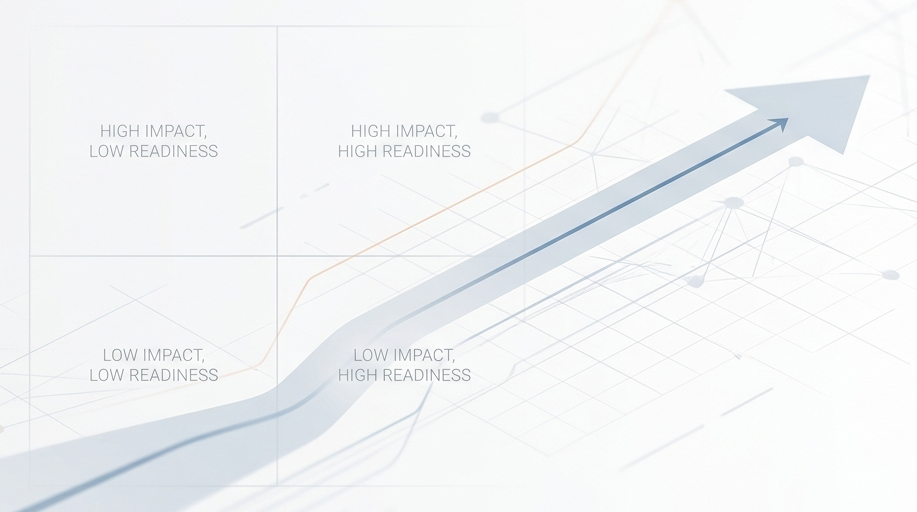 AI Prioritization Framework Aftersales AI prioritization framework showing progression from ideas to impact using business impact and data readiness model