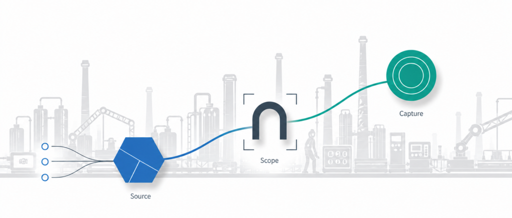 Diagram showing the three layers of service revenue growth in manufacturing: source, scope, and capture